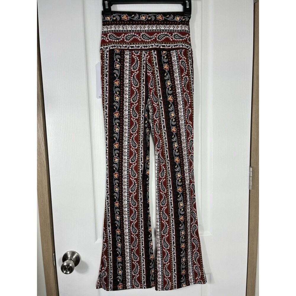 Hippie Boho Flare Womens Leggings Size Small Stretch High Rise Red Black